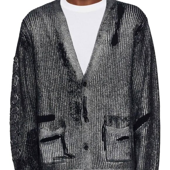 PURPLE BRAND Silver Foil Wool Cardigan in Black - Picture 1 of 3